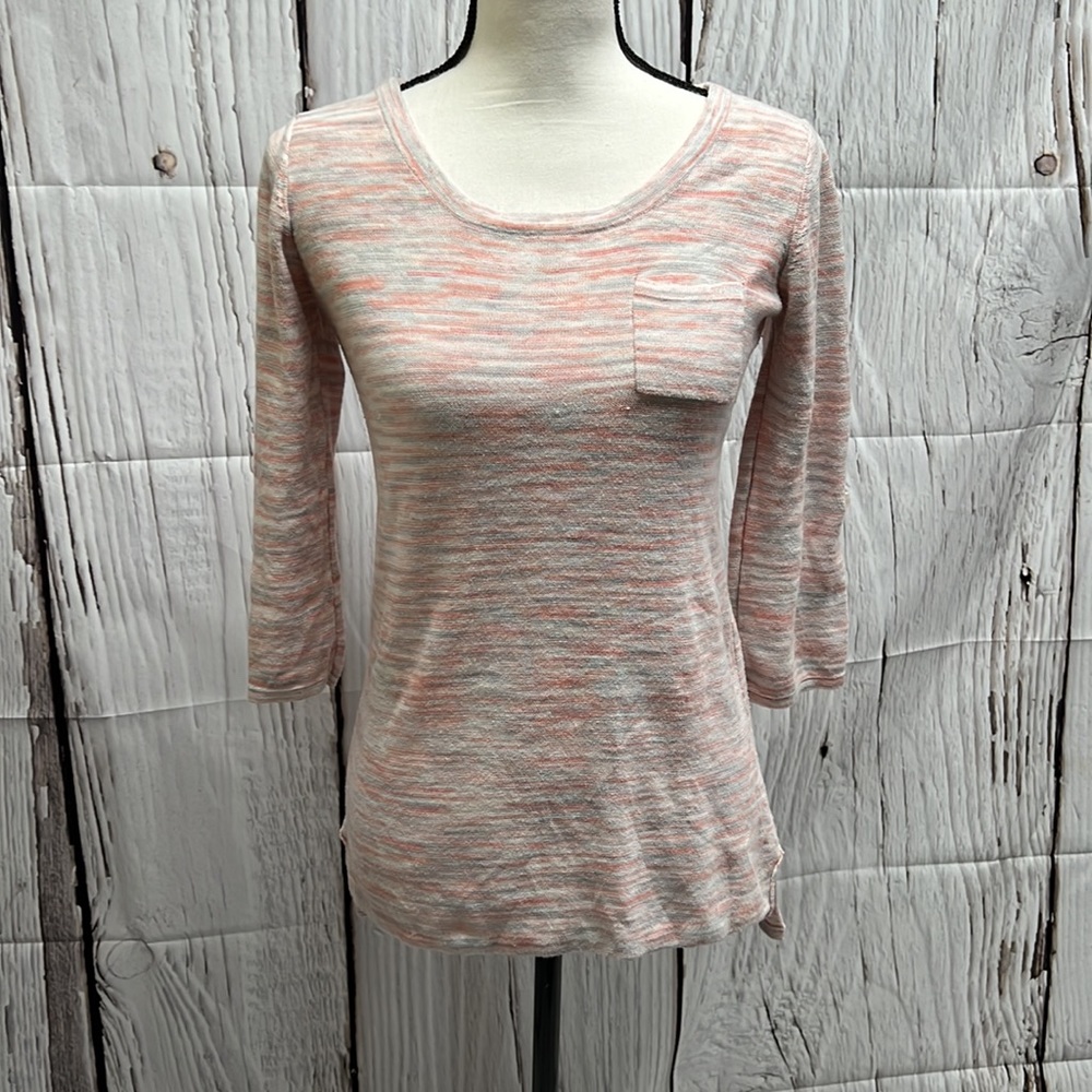 If It Were Me Peach, Grey & Cream High Low Tunic 3/4 Sleeve Sweater - Medium